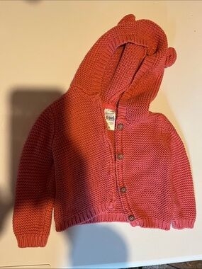 Baby Hooded Knit Cardigan - Coral Pink